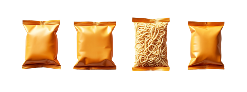 A set of four gold foil bags of noodles