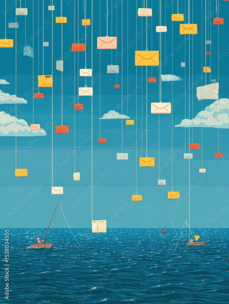 Aufkleber email fishing net capturing unsuspecting login forms against a blue sky with clouds