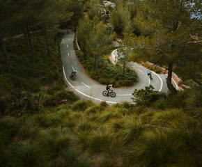 Group of racing cyclists with the road bike on Mallorca