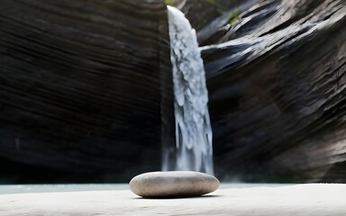 Nature backround for product placement, 3D waterfall landscape mockup backdrop for product and cosmetic presentation, backdrop photo for package or packaging box container