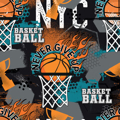 Abstract seamless grunge sport pattern pattern for textile. basketball  modern background .  Extreme boys wallpaper
