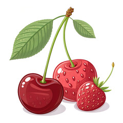 Cherries and strawberry illustration isolated on white background