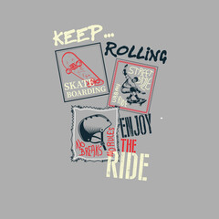 Keep Rolling Skate Board Badges vector graphic design