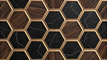 Obraz premium Gold Hexagons Wood Marble