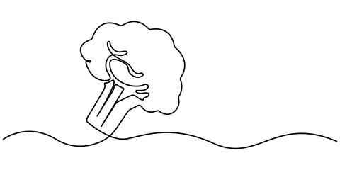 Continuous one line drawing of broccoli. healthy eating, vegetarianism, vegetable, garden plant, one line, fresh vegetable concept continuous line art. Editable outline, Fresh Broccoli Continuous