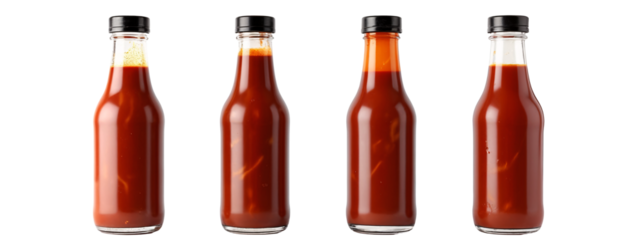 A set of four bottles of hot sauce