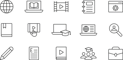 Collection of Linear Icons for Online Education, E-learning, and Global Courses