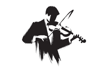 Man playing violin silhouette, bold ink brush style, vector illustration   © Victoria