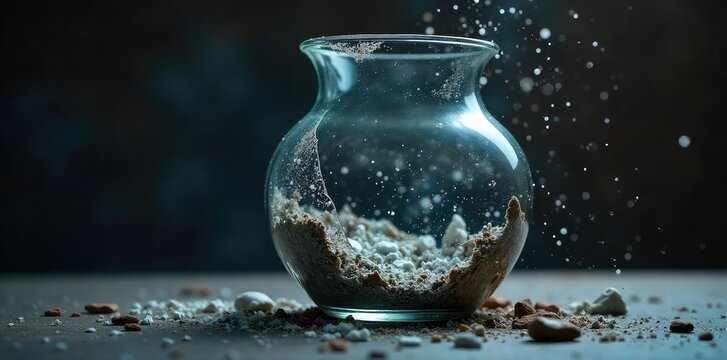 A dramatic close-up of a shattered vase, symbolizing the sudden impact and fragility of emotional shock The broken pieces represent the devastation and upheaval felt internally , damage, hurt