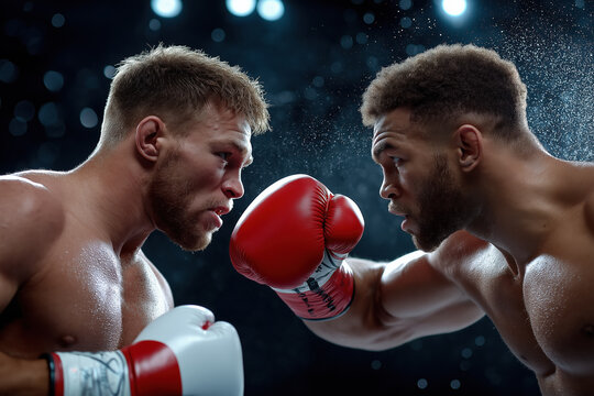 Two boxers in intense fight