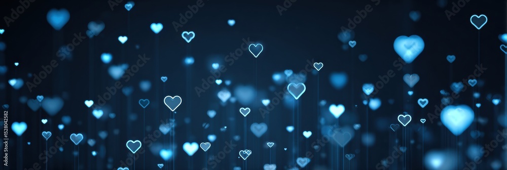 Aufkleber Floating Digital Hearts on a Blue Tech Background Creating a Serene and Modern Atmosphere