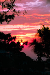 Sunset view of houses in Baguio City, Philippines.