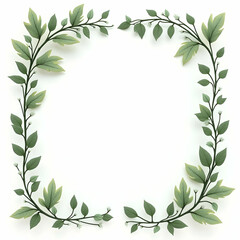 Botanical Frame with Green Leaves and Twigs on White Background
