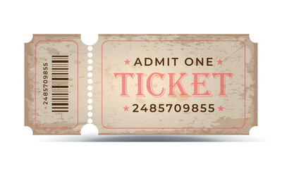 
Classic old ticket template . Vector coupon with scuffs in retro style