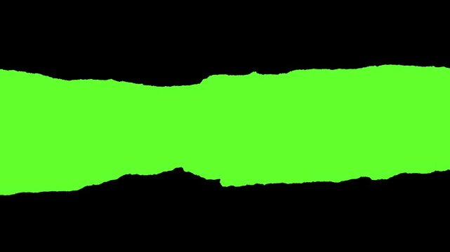 Animated torn paper frame isolated on black background, Stop motion ripped crumpled page sheet for message, empty old note piece edge strip with green alpha, back to school design, business study idea