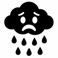 Black cat in the rain with raindrops, a monochrome vector illustration perfect for an animal icon or web design