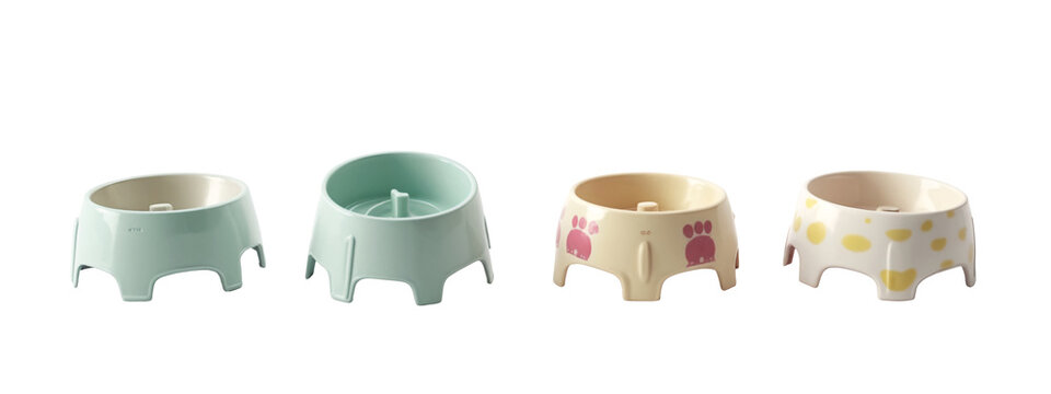 A set of three ceramic bowls with different designs on them.