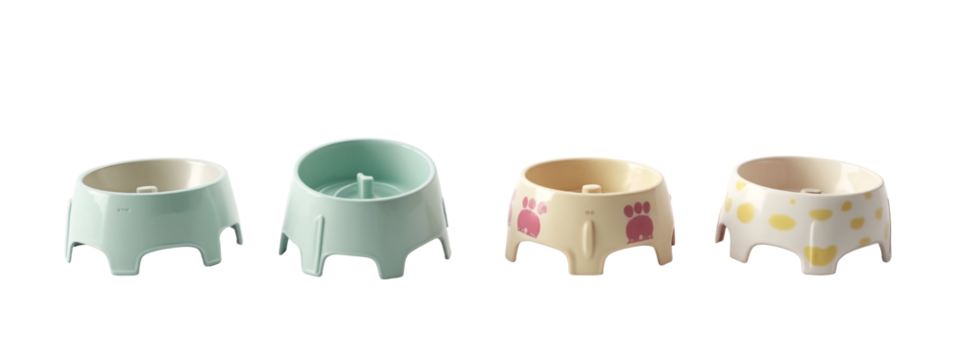 A set of three ceramic bowls with different designs on them.