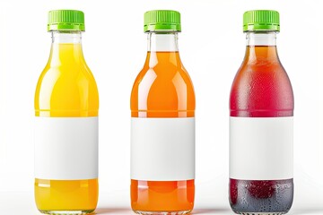 Juice Bottles Isolated on White Background with Clipping Path and Empty Label