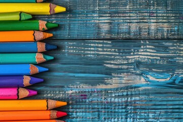 Detailed Picture of a Colorful Collection of Crayons and Crayons on a Table