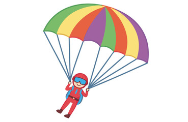 Skydiver with Rainbow Parachute &ndash; Flat Vector Adventure Clipart