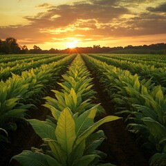 Tobacco plantation landscape vibrant leaves rows warm sunset farming agriculture countryside inspiration photo