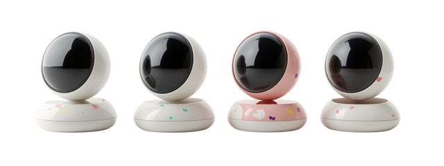 A set of four different colored robots sitting on top of each other.