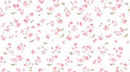 Beautiful vector seamless floral pattern with watercolor hand drawn gentle summer flowers