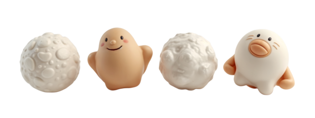 A set of three small figurines of a man, a woman, and a baby.