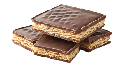 A stack of chocolate wafers. The wafers are stacked on top of each other
