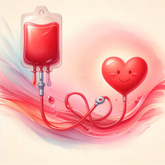 Blood Donation day  Illustration Heart and Blood Bag