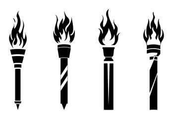 vector burning torches silhouette collection