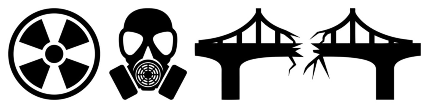 crisis hazard symbols and broken bridge