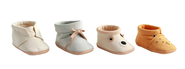 Three pairs of baby booties are shown in three different colors.