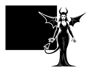 devil woman with wings and tail vector