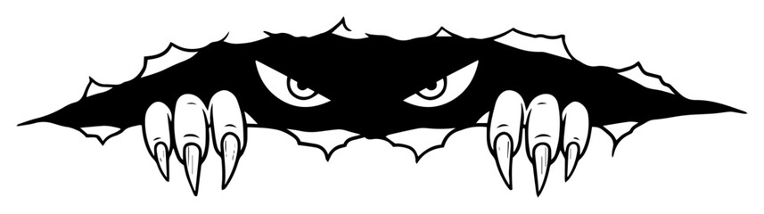 monster eyes and claws ripping through wall © Camel