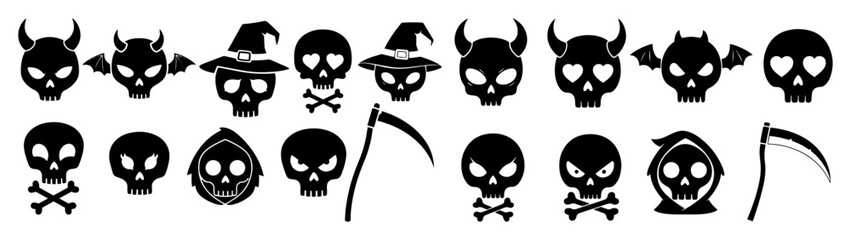 horror skull icon collection with reaper