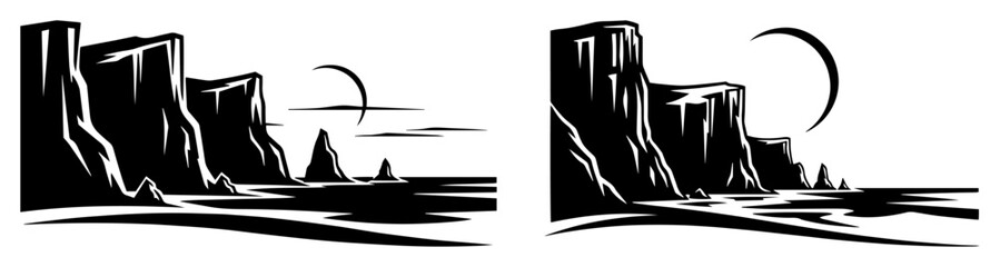 desert canyon and sunset scene vector © Camel