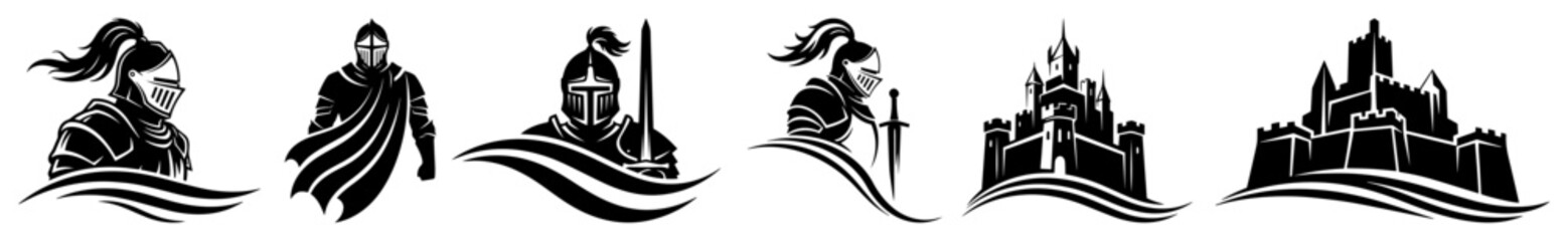 Obraz premium medieval figures and castle silhouettes