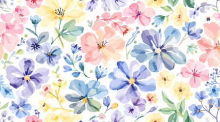 Seamless floral pattern, watercolor background pattern colorful flowers on white background