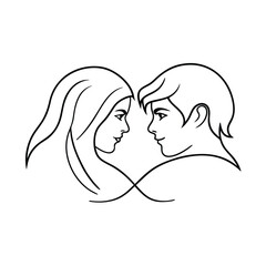 Vector illustration of a man and a woman gazing at each other in romantic love