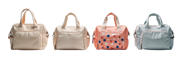 A row of four different colored bags