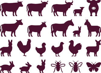 Pet Animal Silhouettes Icon Set  Cats Dogs Fish  Small Animals Vector