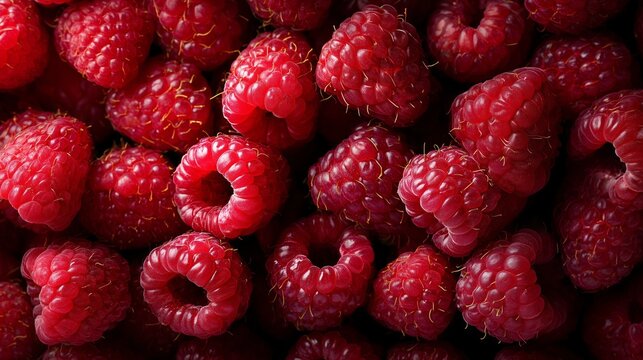 dense background filled with vivid red raspberries close up pattern