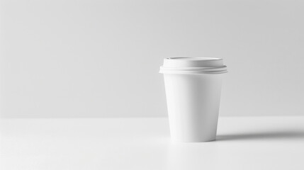 Minimal white takeaway coffee cup with lid on clean background