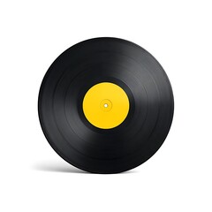 Obraz premium Black vinyl record with yellow label isolated on white background