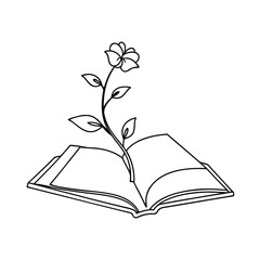 Open book with a growing flower symbolizing knowledge and education in line art