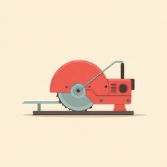 Naklejka premium A red circular saw machine positioned over a metal surface.