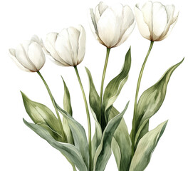 tulip flower,white tulip flower watercolor illustration painting drawing 