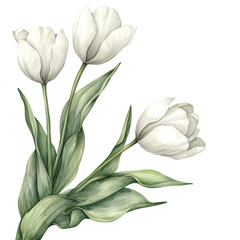 Fototapeta premium tulip flower,white tulip flower watercolor illustration painting drawing 